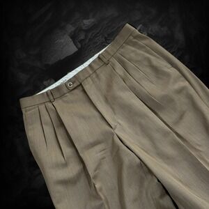 Bachrach Mens Pleated Dress Pants Taupe Brown Pure New Wool Cuffed 36x31